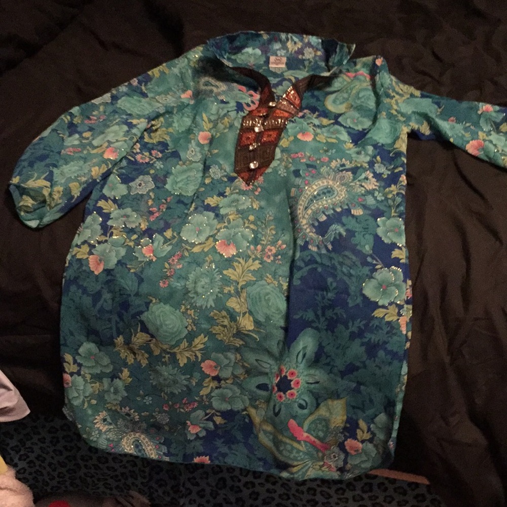 Green print tunic